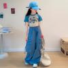 Girls Cargo Pants Spring Children Straight Wide-leg Pockets Pants Summer Teenager Fashionable Loose Trousers 5-14 Years Old
