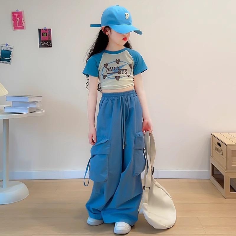 Girls Cargo Pants Spring Children Straight Wide-leg Pockets Pants Summer Teenager Fashionable Loose Trousers 5-14 Years Old