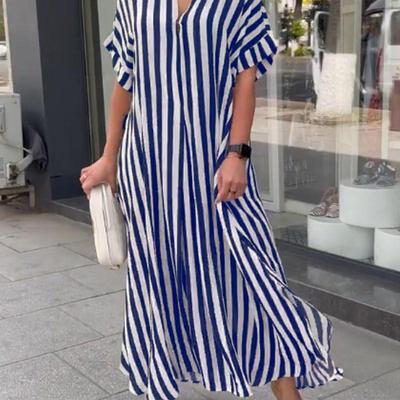 Women's Split Loose Casual Stripe Dress Spring Summer S-XXXL