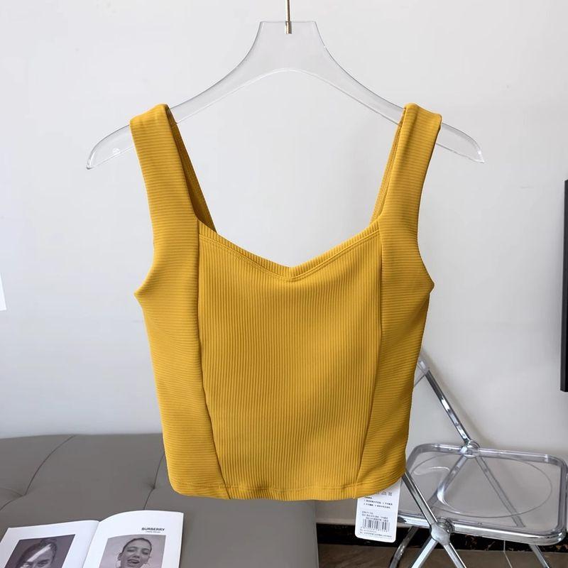 

Yoga Vest Women s Chest Pad Flatten Accessory Breast Sports Underwear Beautiful Back Breathable Outer Wear Quick-Drying Running Fitness Yoga Wear L (57.50 kg-62.50 kg Lemon yellow