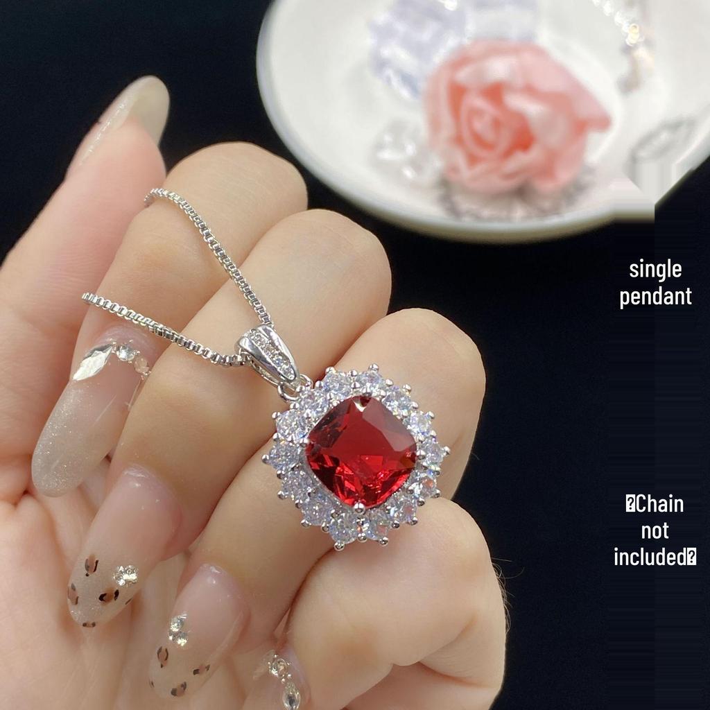 Popularny Zestaw Otwarty Pierścionek z Czerwonym Turmalinem i Kwadratowych Kolczyków Sztyftowych dla Kobiet