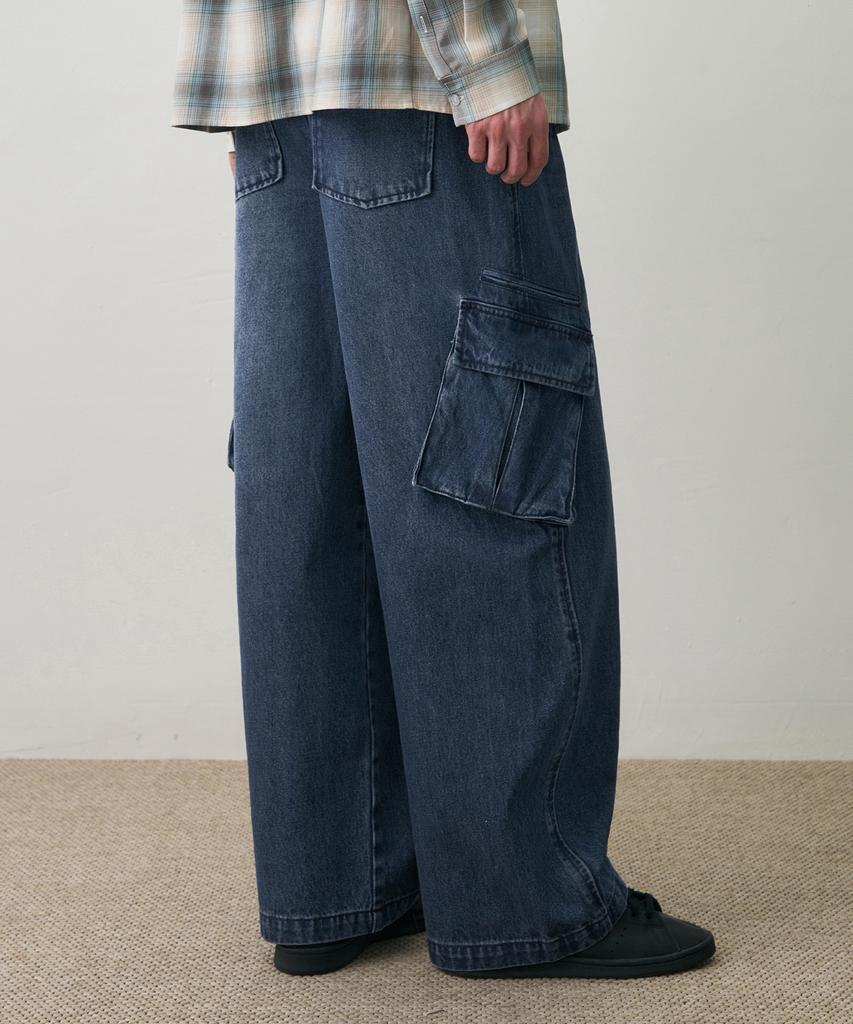 DRAW FIT Miles Washed Denim Cargo Pants [Deep Blue]