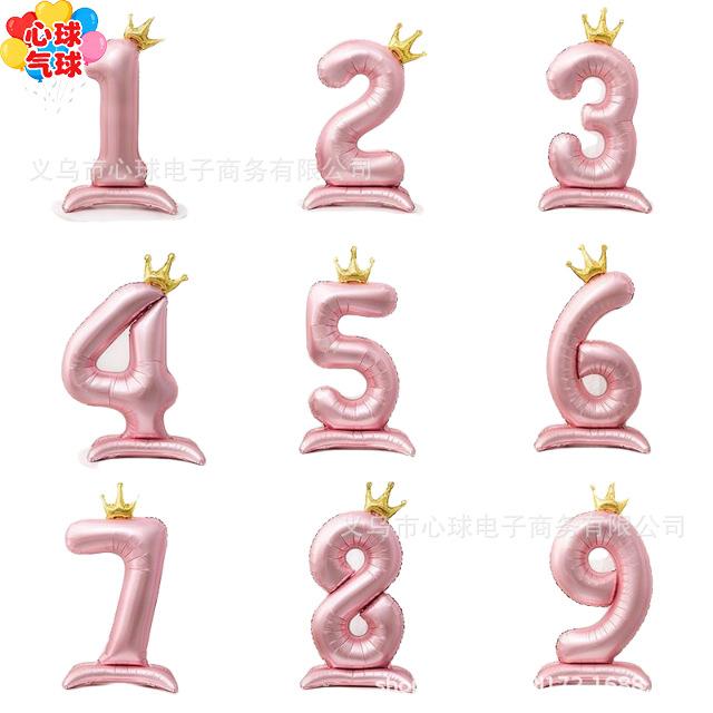 Standing Number 0 Balloon with Crown Shape Base Birthday Party Decoration Foil Balloon for Celebration Events Indoor Outdoor Use