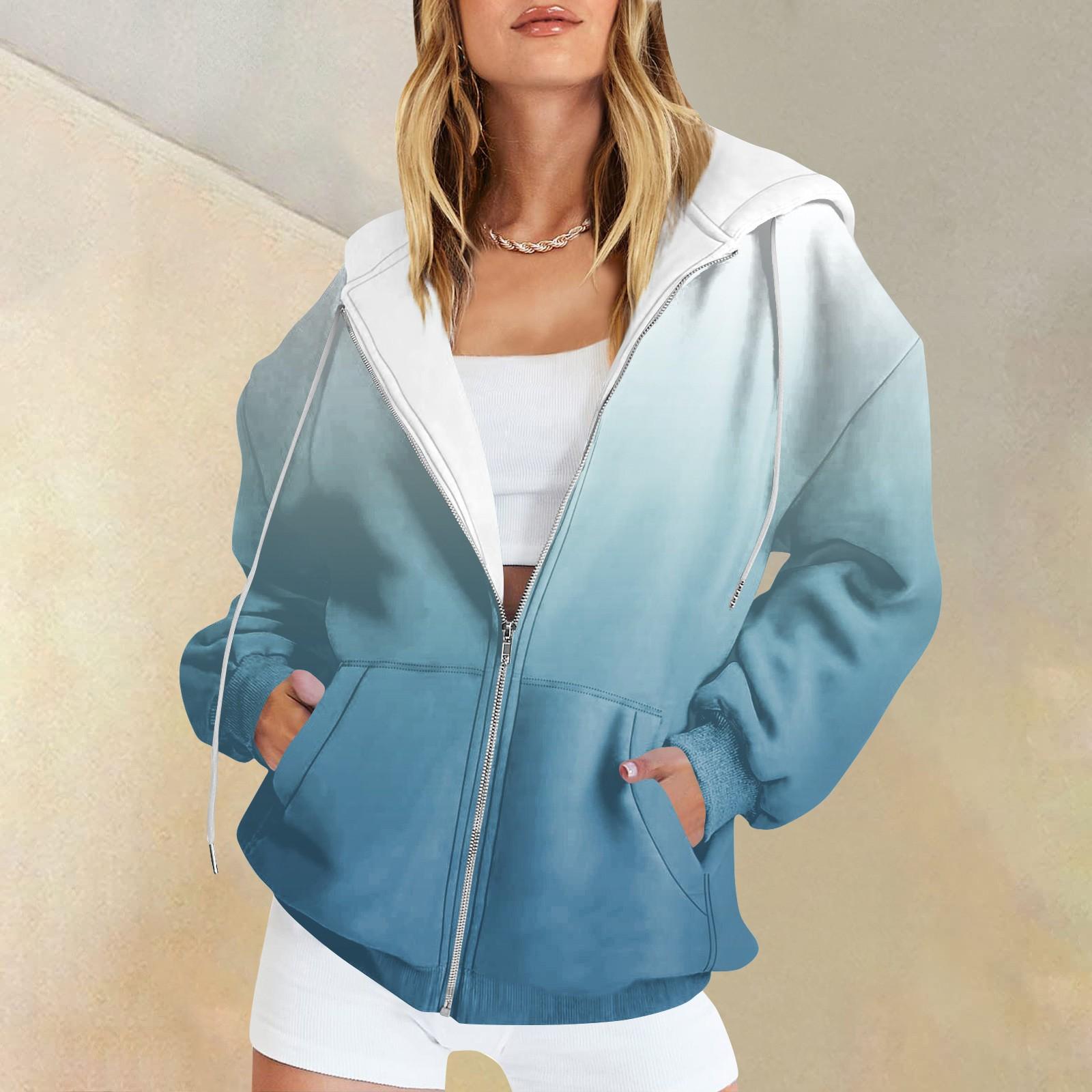 

Женские повседневные модные пуловеры с градиентным принтом и длинными рукавами, толстовки на молнии, пальто M