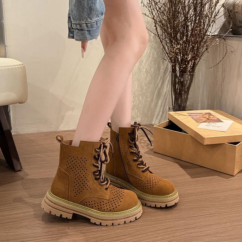 Outdoor Hollow Inner Heightening Martin Boots Women's 2025 New Summer Breathable Short Boots Brown Western Mountaineering Cowboy Boots