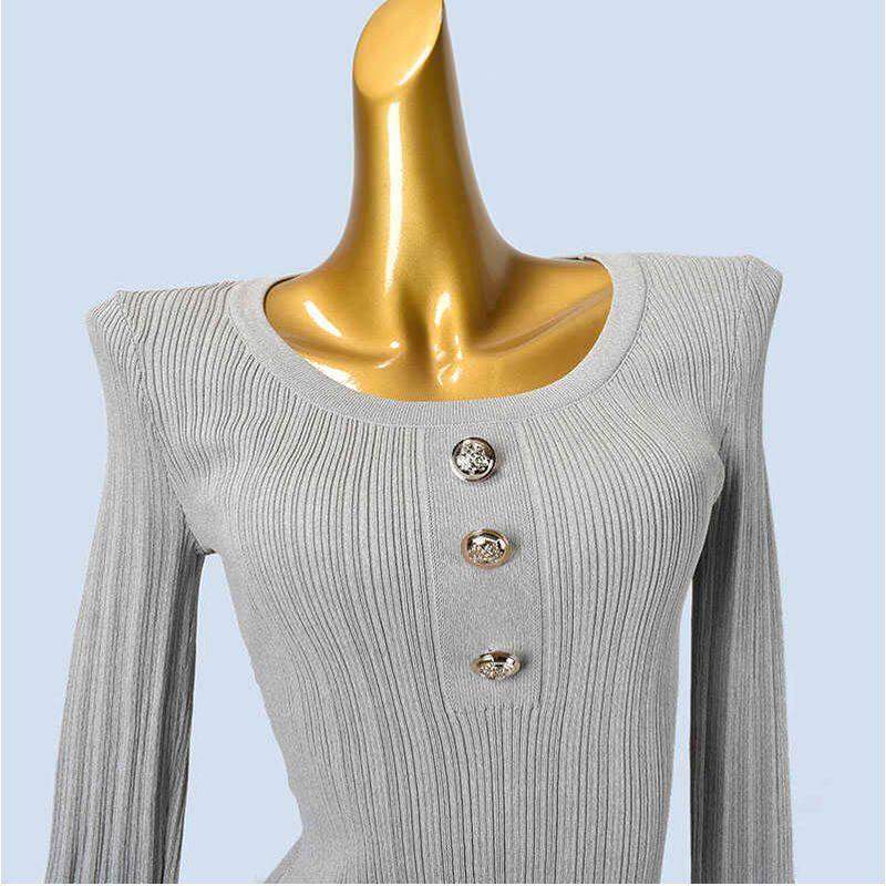 Round Neck Slim Fit Sweater Women's Stylish Niche Style Spring and Autumn Easiest for Match Slimming Inner Knitting Bottoming Shirt Elegant Tops