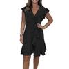 Women's Summer V-Neck Mini Dress Ruffle Cap Sleeve Short Wrap Dress Casual Beach Vacation