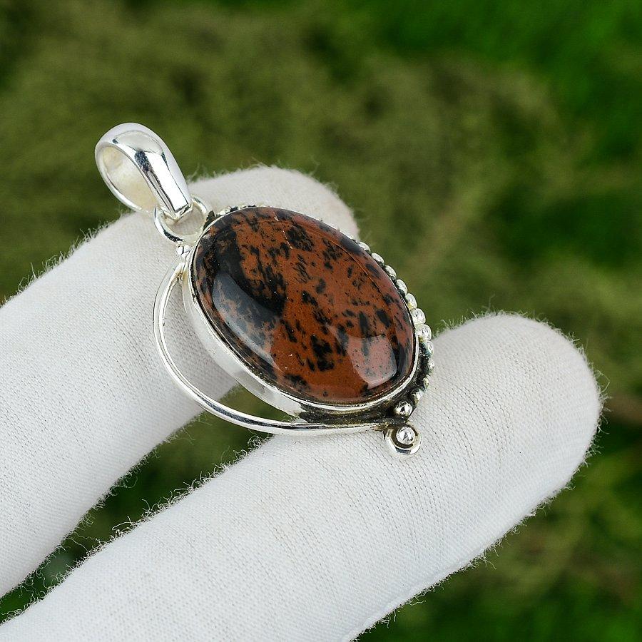 Mothers Day Sale Sterling Silver Root Chakra Mahogany Obsidian Stone New Pendant