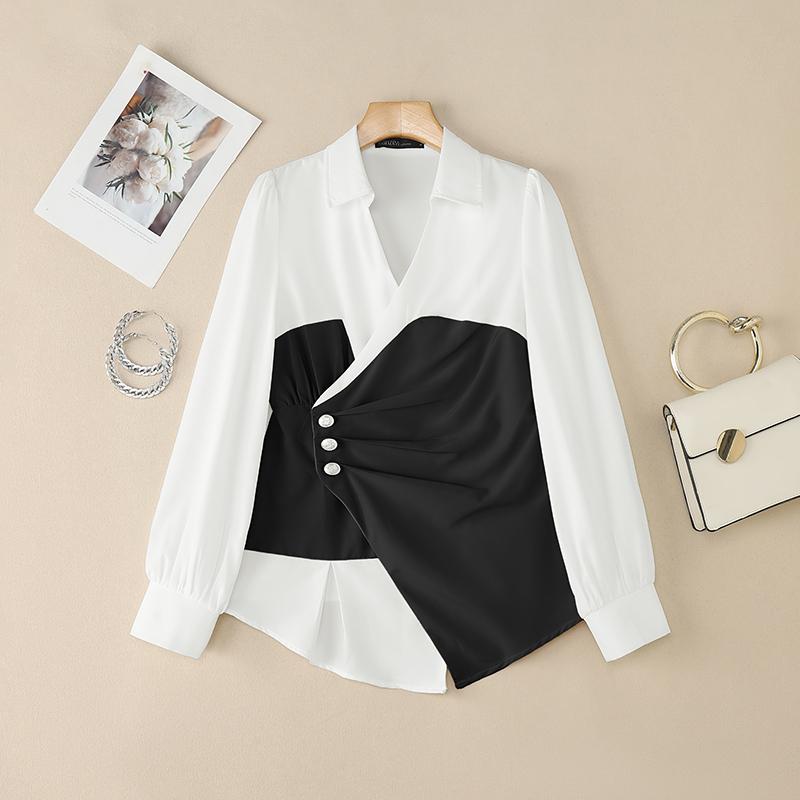 

ZANZEA Женская повседневная блузка с отложным воротником и длинным рукавом в стиле пэчворк 4XL