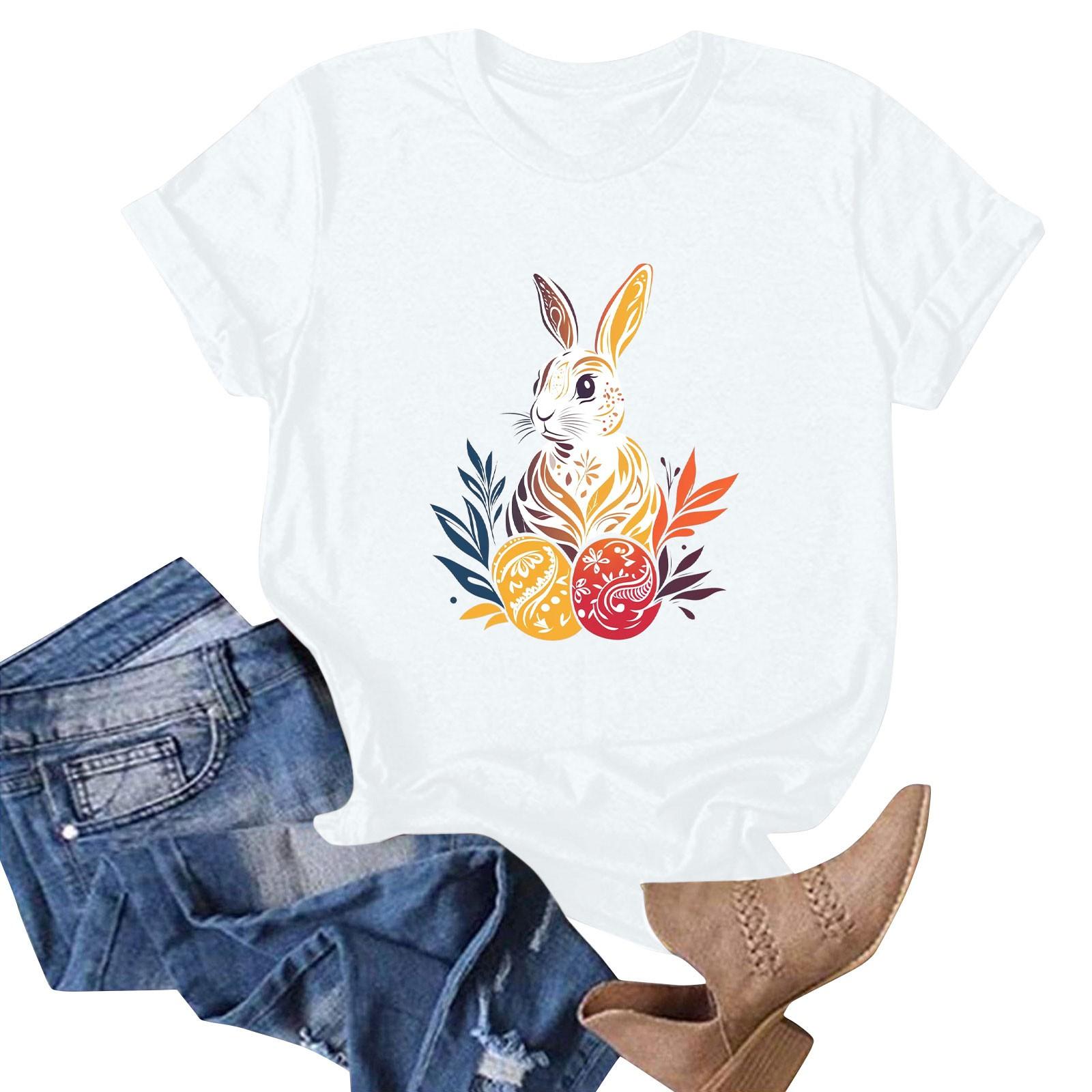 

Женская футболка с коротким рукавом и принтом пасхального кролика XL белый