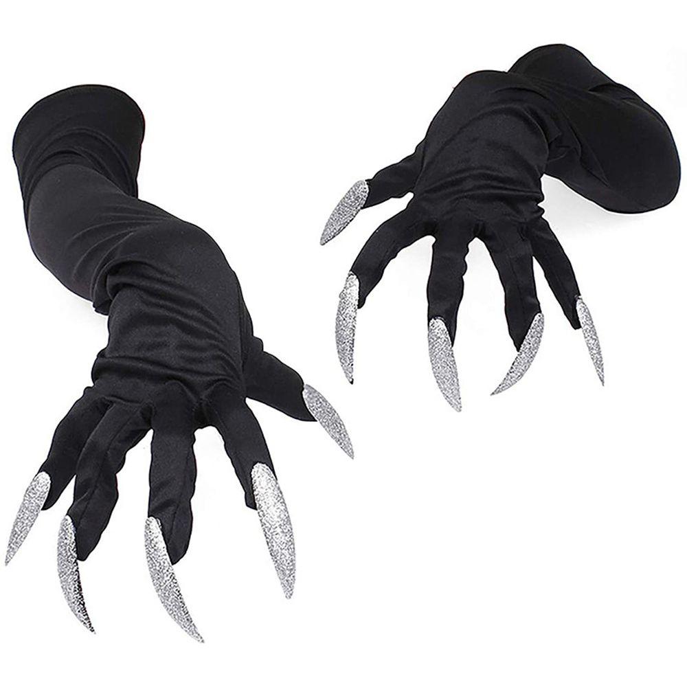 Nails For Women Black Silver Fancy Props Halloween Cosplay Gloves Witch Cosplay Costume Mittens