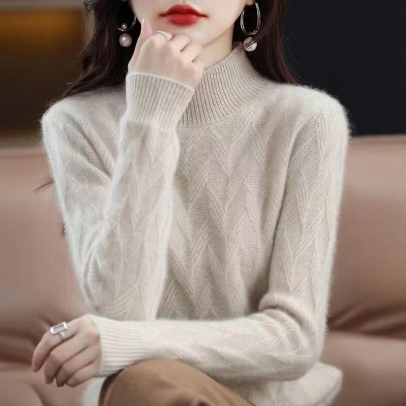 GMXIA Autumn and Winter Half Turtleneck Loose Sweater Women's Fashion Simple and Thin Outer Wear A Thick Base Shirt