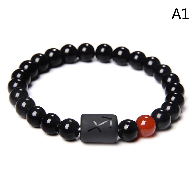 12 Constellation Zodiac Signs Beads Couple Bracelet Natural Black Onyx Stone