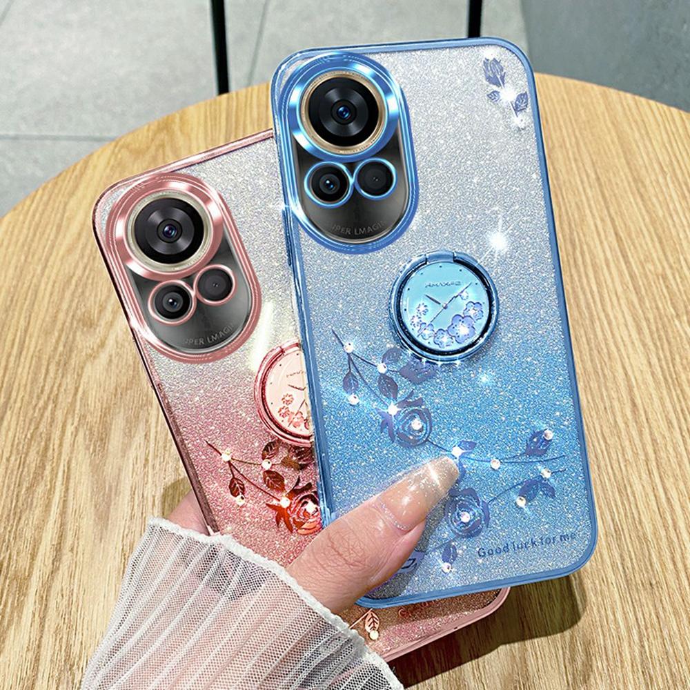 KADEM For Huawei Nova 13 Case Ring Kickstand TPU Flowers Phone Cover Gradient Glitter