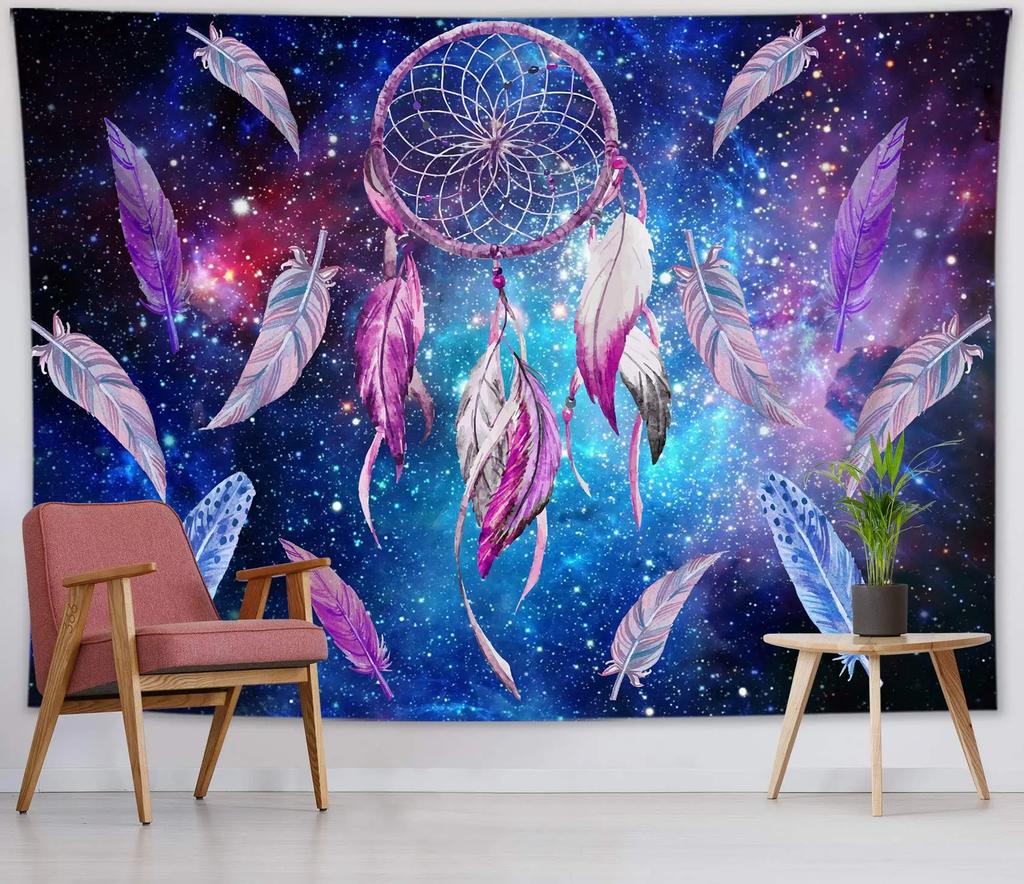 Dream Catcher Tapestry Colorful Feather Tapestry Psychedelic Starry Sky Tapestry for Bedroom Living Room Dorm Wall Hanging Decor