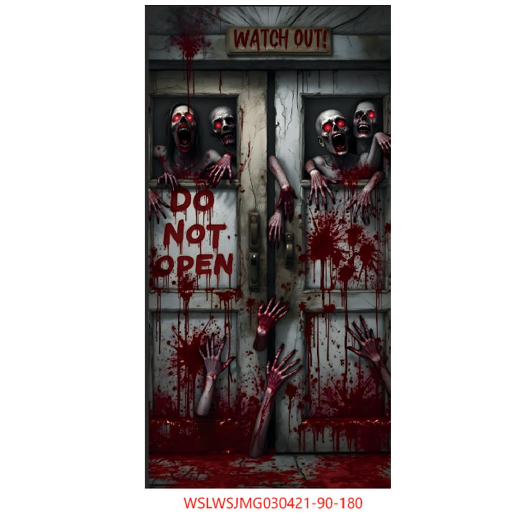 Halloween Horror Decoration Background Cloth, Haunted House Family Arrangement, Outdoor Door Curtain Hanging Cloth Vertical Poster