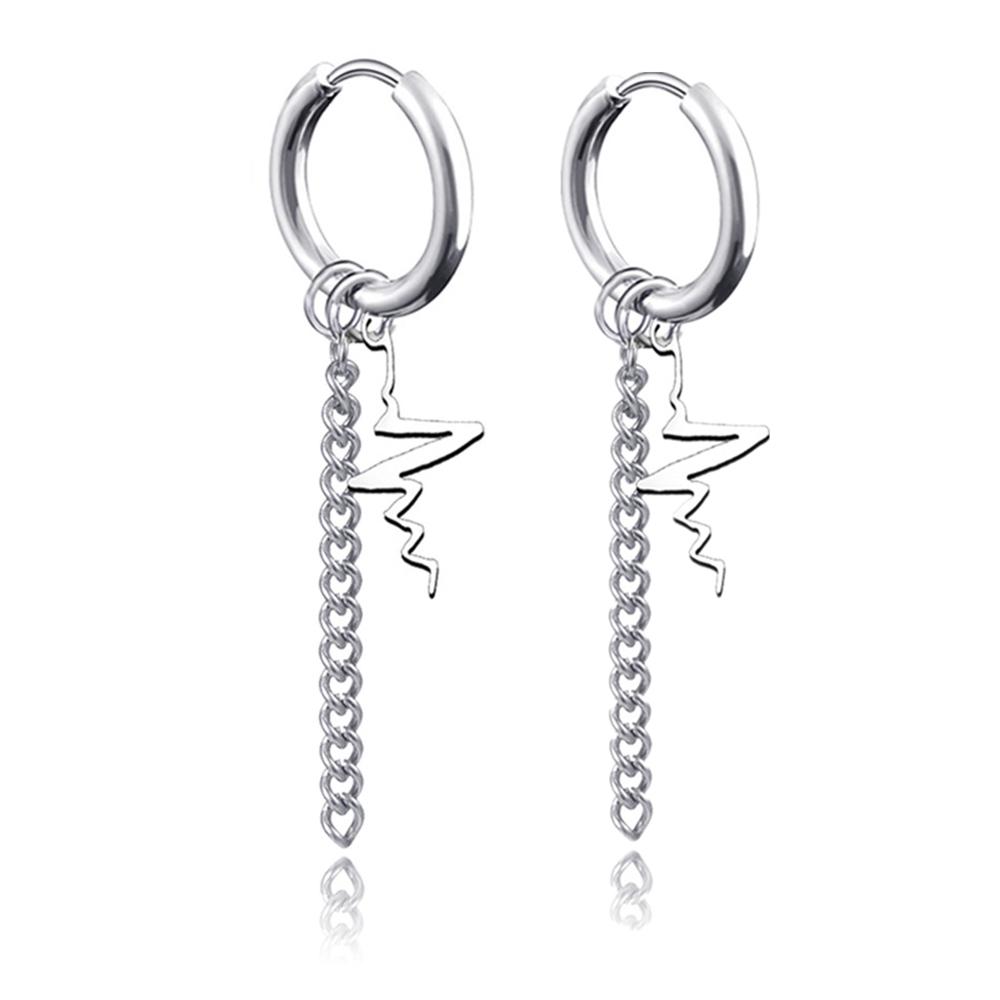 New Punk Stainless Steel Chain Hoop Earrings For Women Men Trendy Goth Pop Hip Hop Pendants Ear Jewelry Accessories Earring