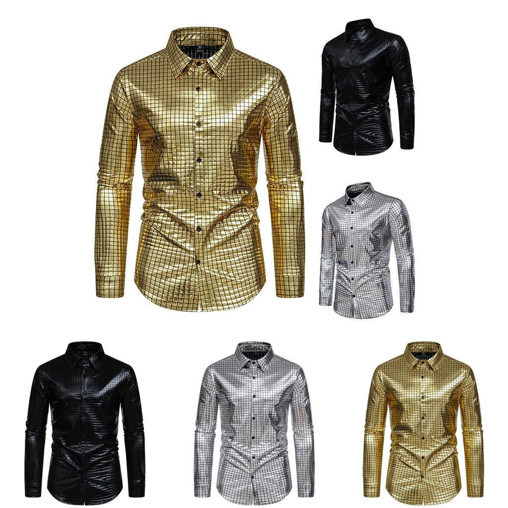 Satin Finish Long Sleeve Shirt With Gold Foil Detail For Casual And Night Out