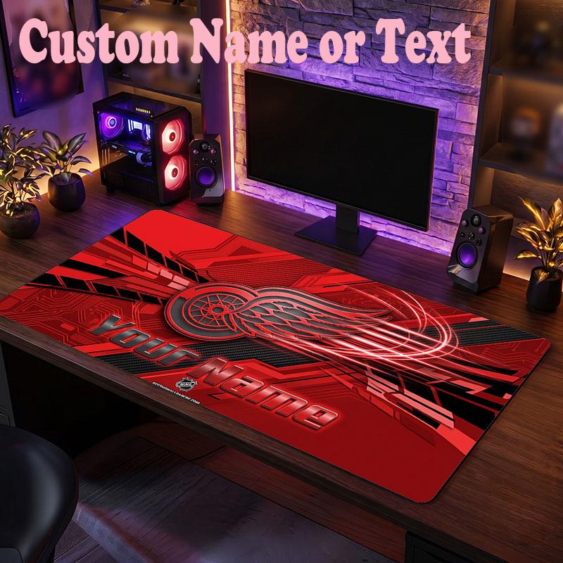 Detroit Red Wings Customized Name Text Mouse Pad, Large Desk Mouse Mat Personalized Home Office Present