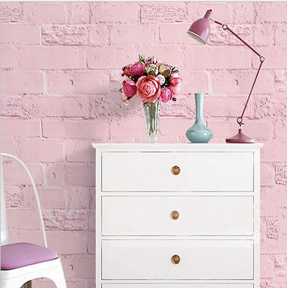 Pink Brick Peel and Stick Wallpaper Removable Vinyl Self Adhesive Wallpaper Waterproof Brick Stone Contact Paper for Home Decor