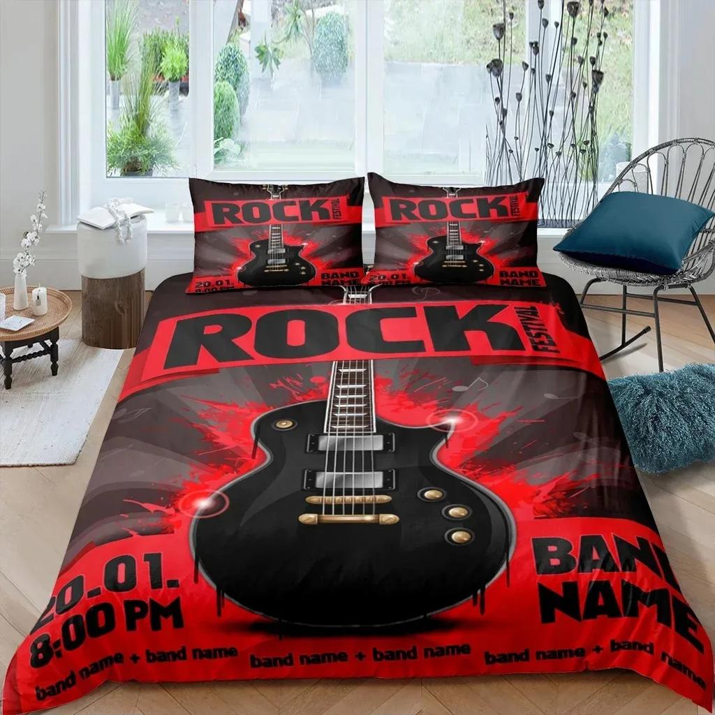Rock Music King Queen Duvet Cover Electric Guitar Punk Style Bedding Set Youth Fashion Hip Hop 3D Polyester Comforter Cover