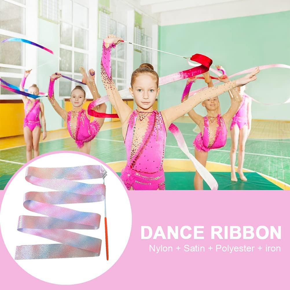 2m4m Kids Dancing Gymnastics Silk Band Wands Glittering Rhythmic Artistic Ballet Twirling Silk