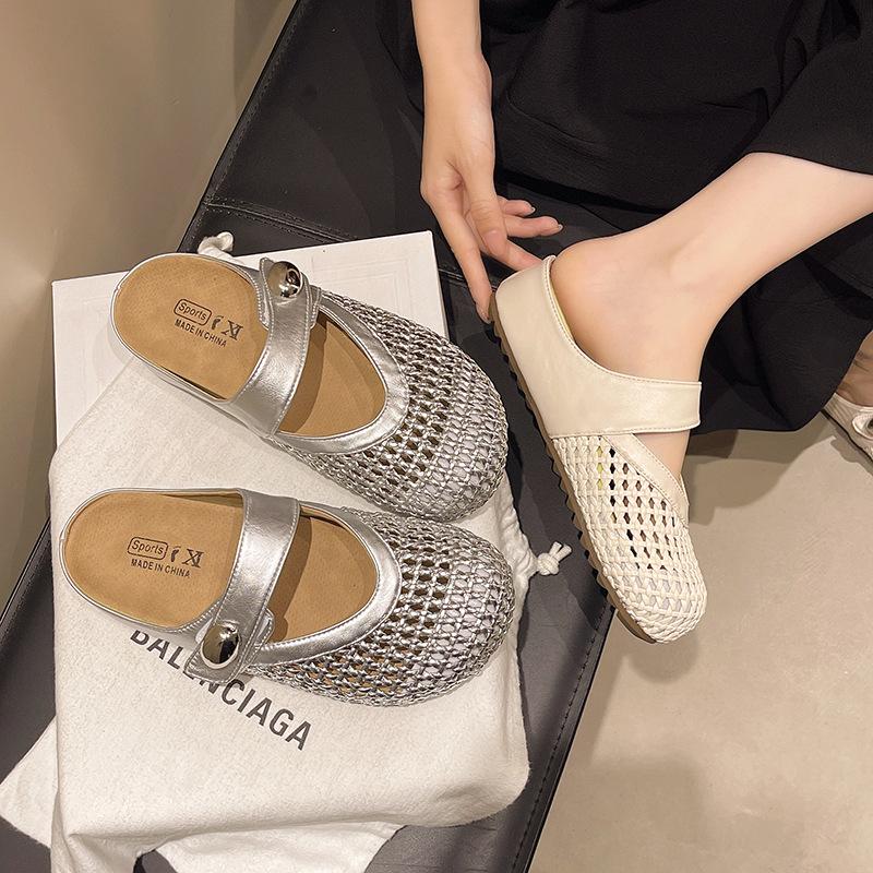 Fairy wind bag head half slippers female outer wear 2025 summer new one pedal with skirt mesh Birkencool slippers