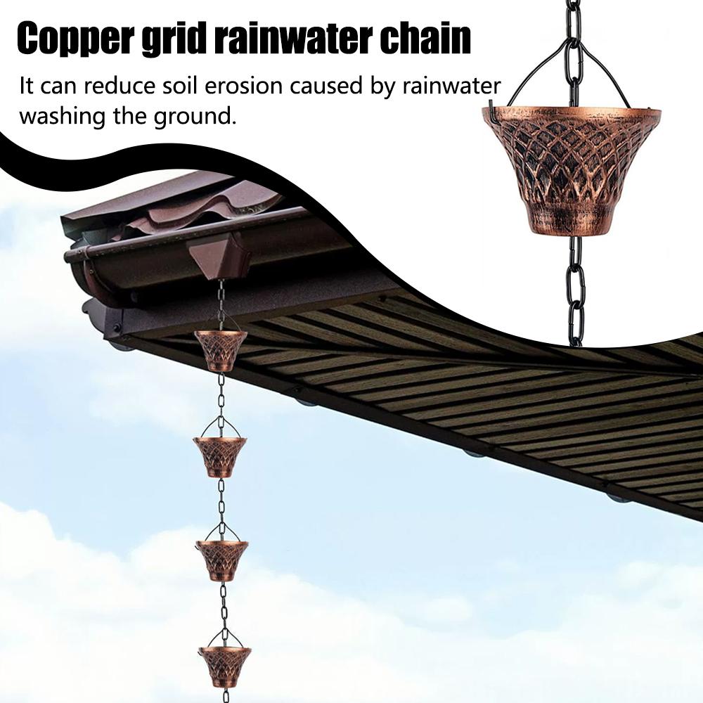 Checkered Cup Shape Rain Chain High Quality Material Detachable Use Shape 2.8M Housing Needs Flower Decorative Meta E7L2