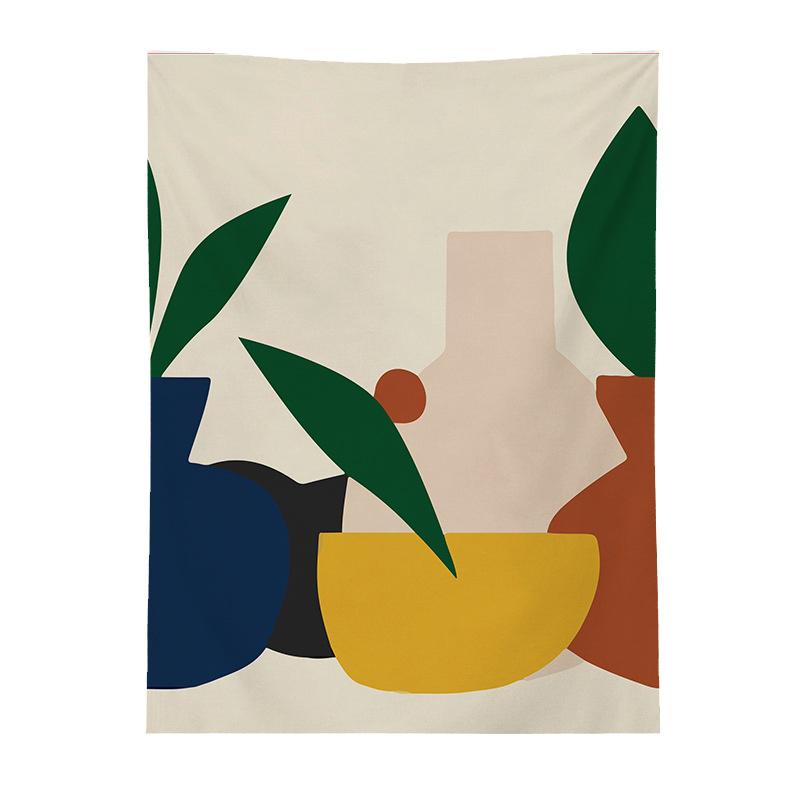 Geometric Color Block Printing Tapestry Rainbow Color Leaves Flowers Tapestry Landscape Tapestry