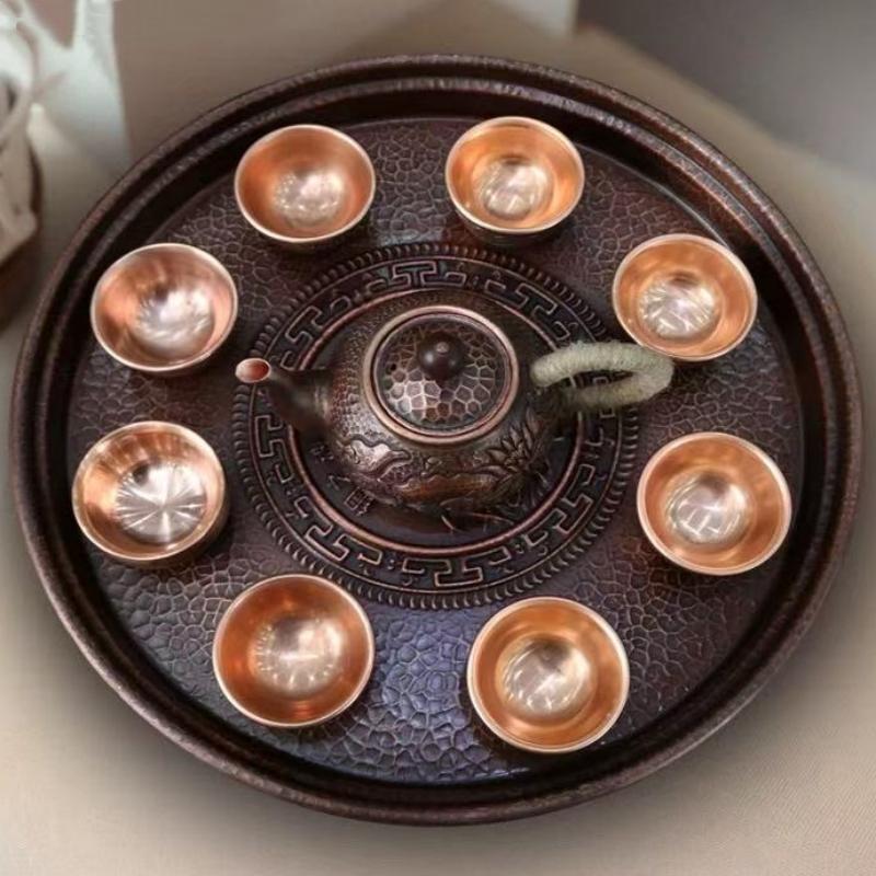 Vintage Lotus Leaf Flower Texture Pure Copper Coffee Cup Tray,Teacup Saucer Home Cheese Fruit Plate,Snack Disc Table Decoration