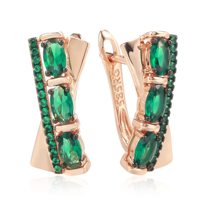 Green Natural Zircon English Earrings For Women Rose Gold And Black Plating Vintage Earrings Wedding Jewelry
