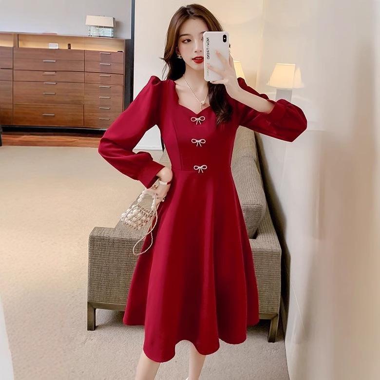 2025 Spring Bride Engagement Long Sleeve Dress, Small Size