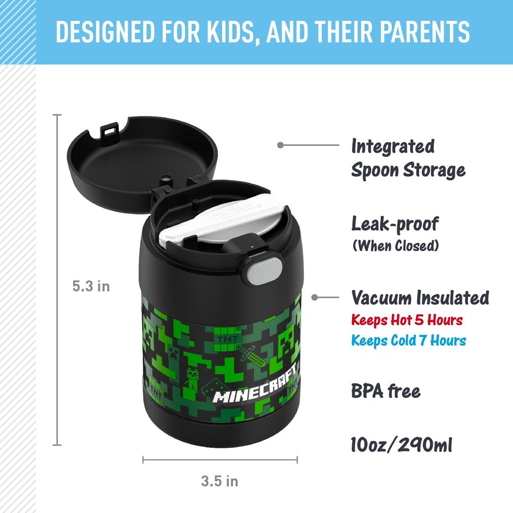 THERMOS FUNTAINER 10oz Edelstahl Vakuumisoliertes Suppengefäß mit Löffel Minecraft Kinder