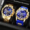 Geneva Blu-ray Glass Men's Watch Steel Belt Quartz Watch Three-eye Business Leisure Watch