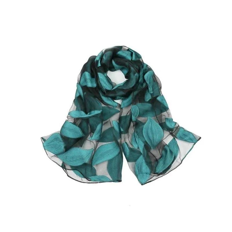 1 Pcs Embroidered Flower Simulation Silk Scarf Transparent Lace Leaf Scarf Sunscreen Shawl Beach Towel Muslim Headscarf