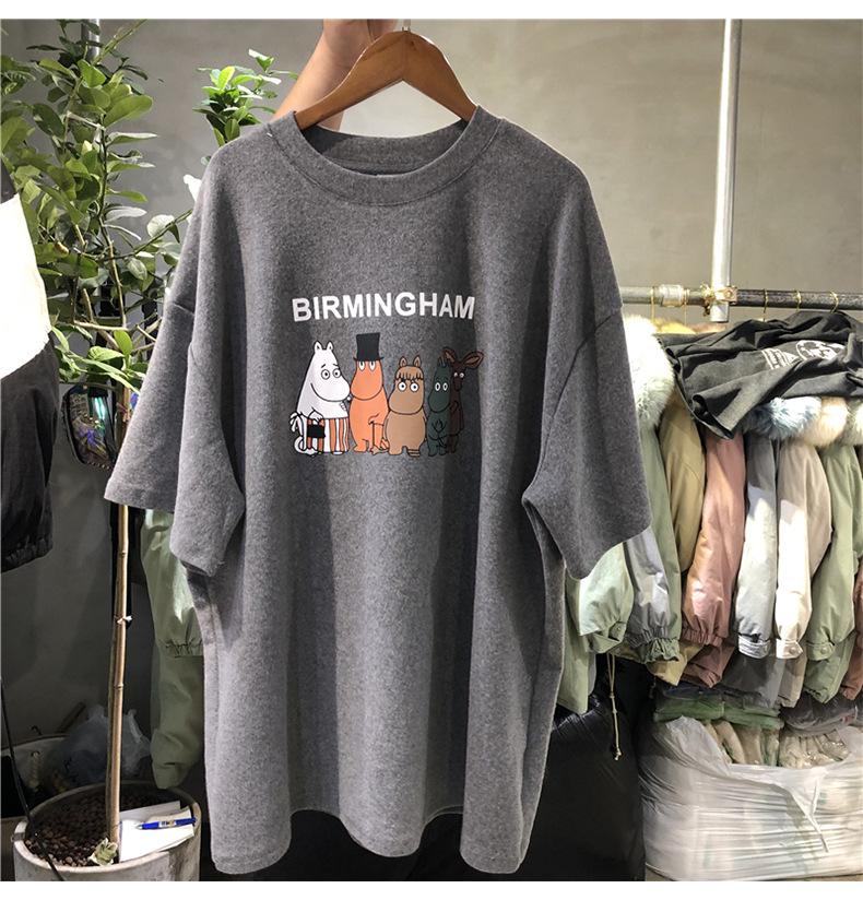 Women's Round Neck Short Sleeve Midi Tunic Top Loose Fit Elegant Commuter Cartoon Character Print Milk Silk Casual Tee