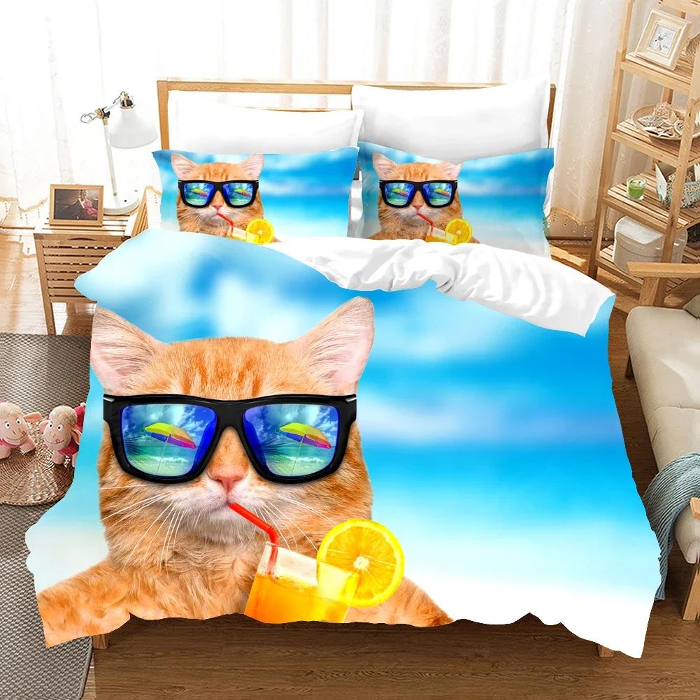 3Pcs Single-Sided Printed Bedding Set Comforter Funny Cute Pet Duvet Bedding Cover Pillows Comfortable Bedspreads For Kids Teens
