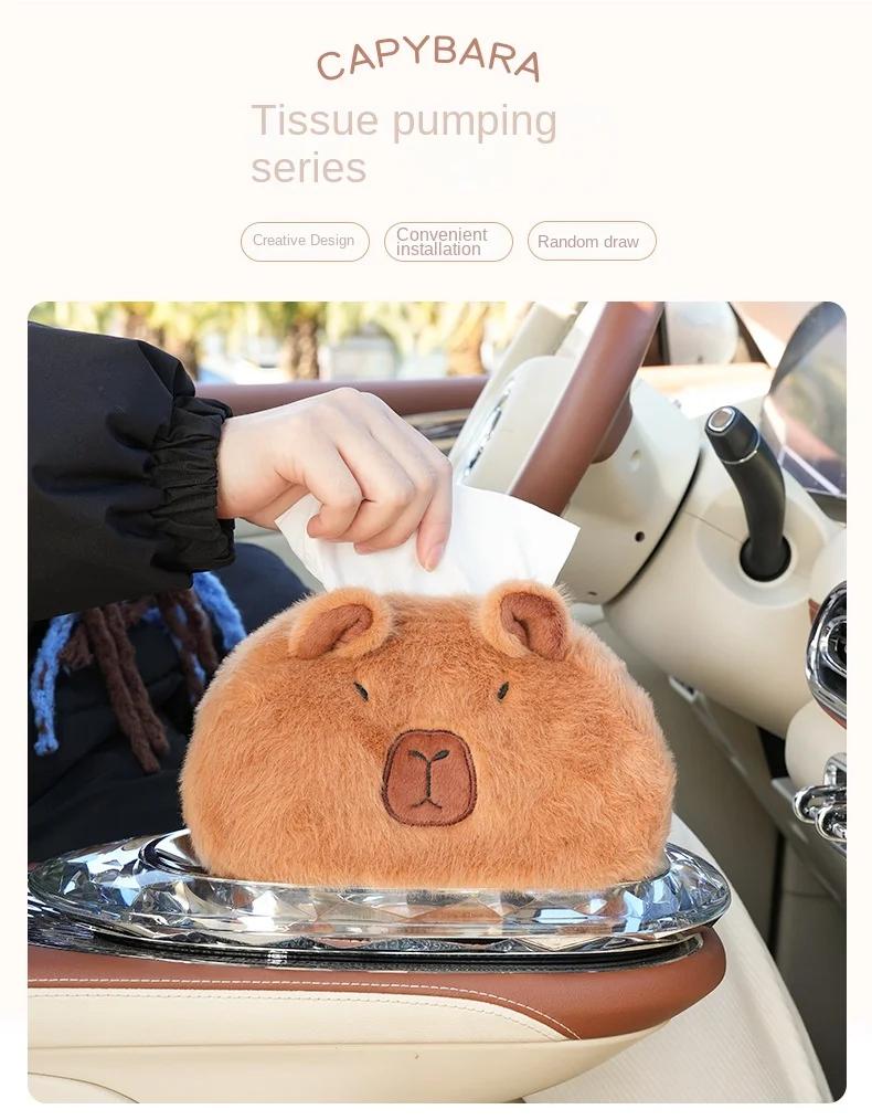 Car Tissue Box Capibala Utility Car Armrest Box Paper Box Cute Cartoon Lady Plush Tissue Box Hanging Inside the Car