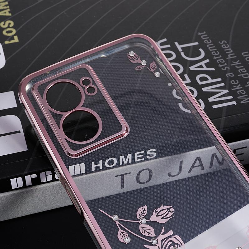 KADEM Rhinestone Flower Cover for Oppo A57 (2022) 5G/A77 5G Electroplated Clear TPU Phone Case with Ring Kickstand