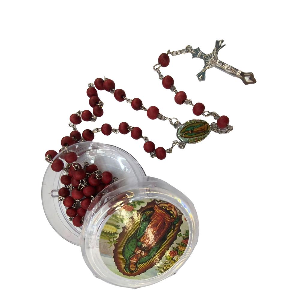 Christian Prayer Wooden Beads Rosary Necklace with Our Lady of Guadalupe and Crucifix for Women and Men in Gift Box