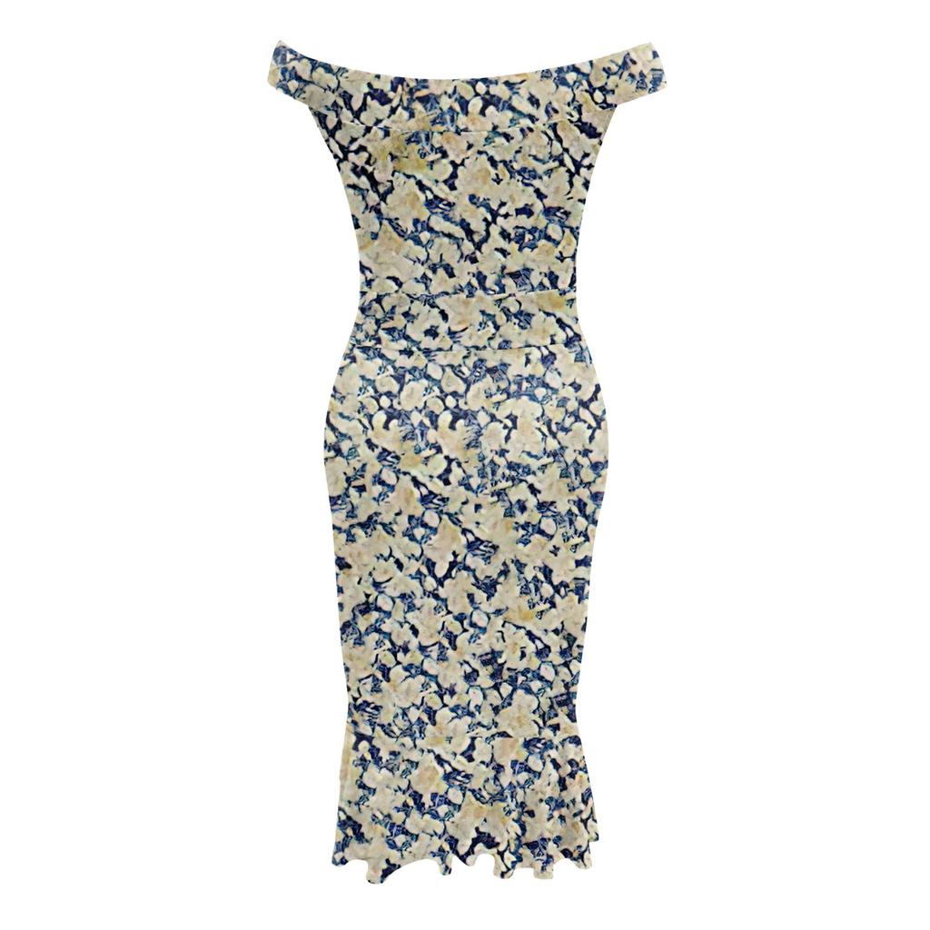 Sexy Damen-Kleid mit Batikdruck, seitlichem Schlitz, One-Neck, rückenfrei, unregelmäßigem Saum