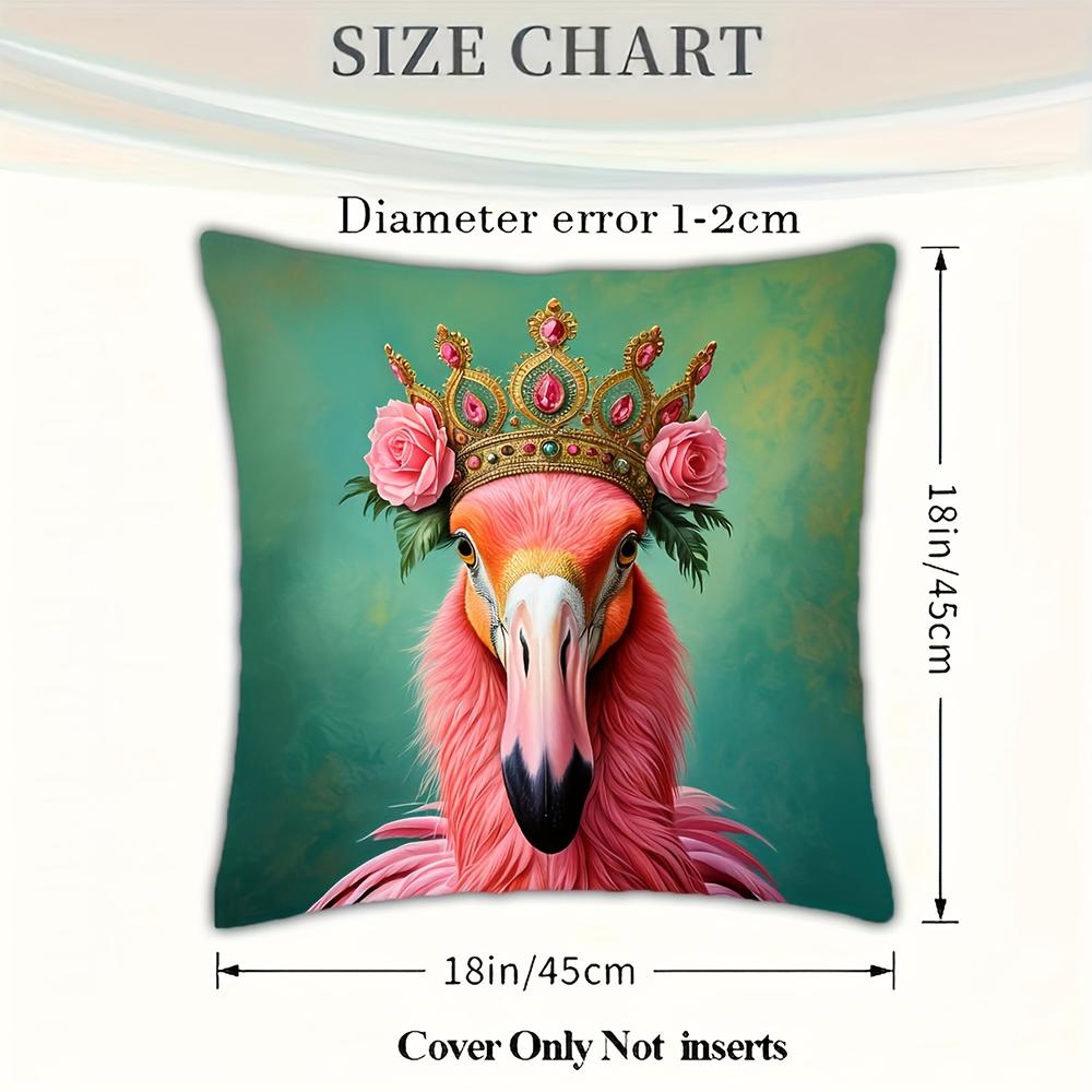 2D Flat-Royal Pink Flamingo Crown Rose Throw Pillow Cover Vintage Teal Luxury Decorative Cushion Case For Home Bedroom