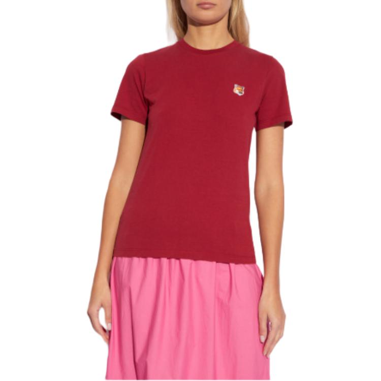 Maison Kitsune Fox Embroidery Pullover Round Neck Short Sleeve T-Shirt Women Tops Red LW00105KJ0008-P675
