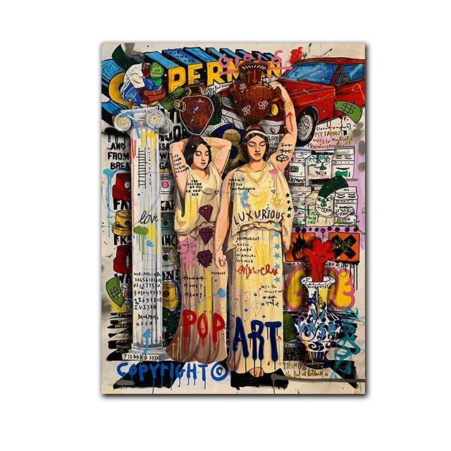 Graffiti Oil Painting Mona Lisa Modern Popular Posters and Prints Beard Living Room Wall Art Home Decoration Diagram