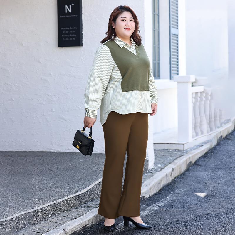Women's Elastic Waist Bootcut Long Pants Loose Fit Casual Flare Leg Trousers