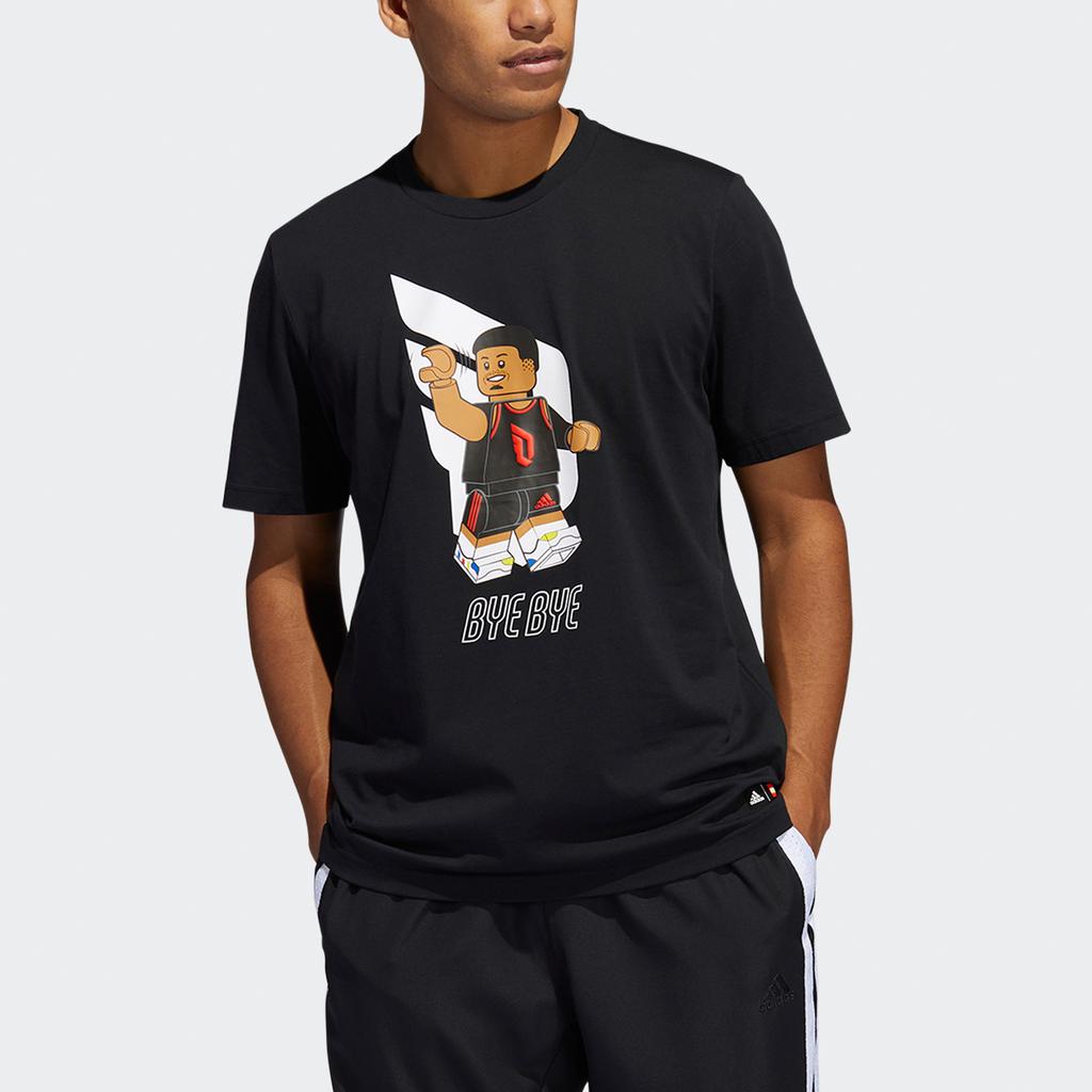 Adidas X Lego Co-Branded Dame SS Damian Lillard Fun Brick Print Basketball Sports Short Sleeve T-Shirt Men Tops Black HA7055