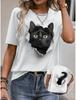 Süße Kätzchen T-Shirts Kawaii Katze 3D-Druck Sommer Damen Rundhals Kurzarm T-Shirt Harajuku Tees Y2k Tops Damenbekleidung