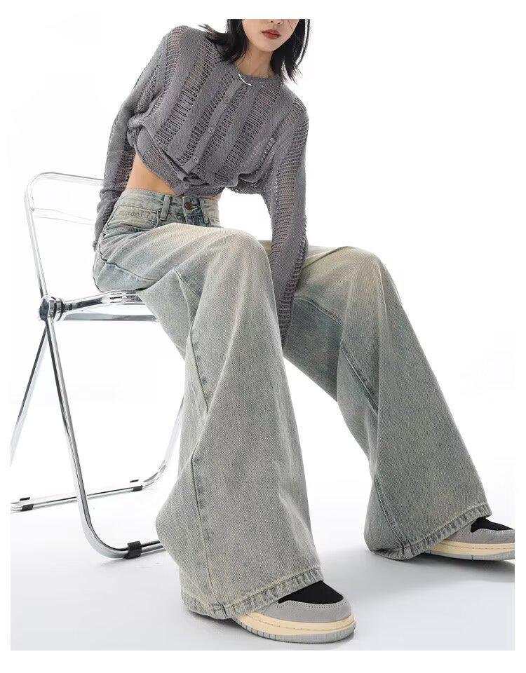 

2024 Ранняя Осень Женские Ретро Джинсы Клеш Длина в Пол Small синий