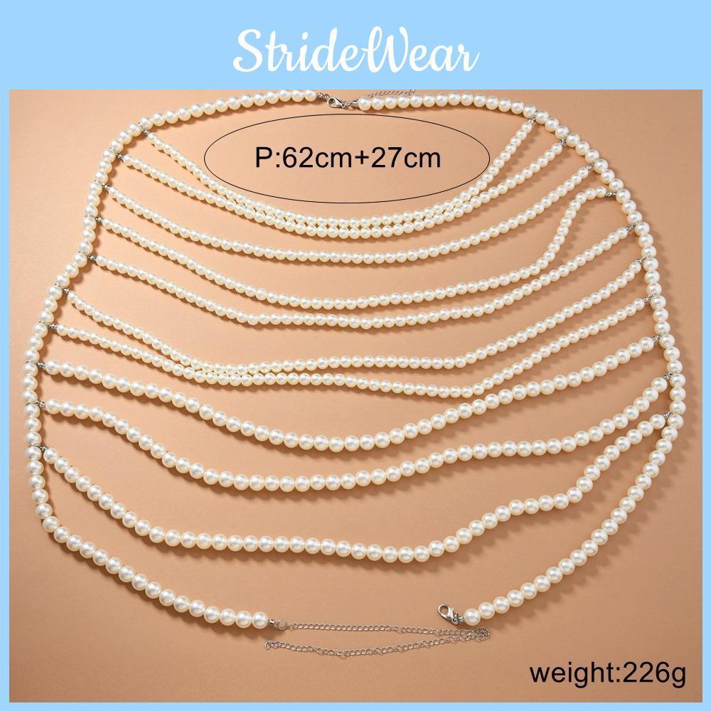 Chain Body Boho Necklace Accessory With Pearl Beads For Fashion Women