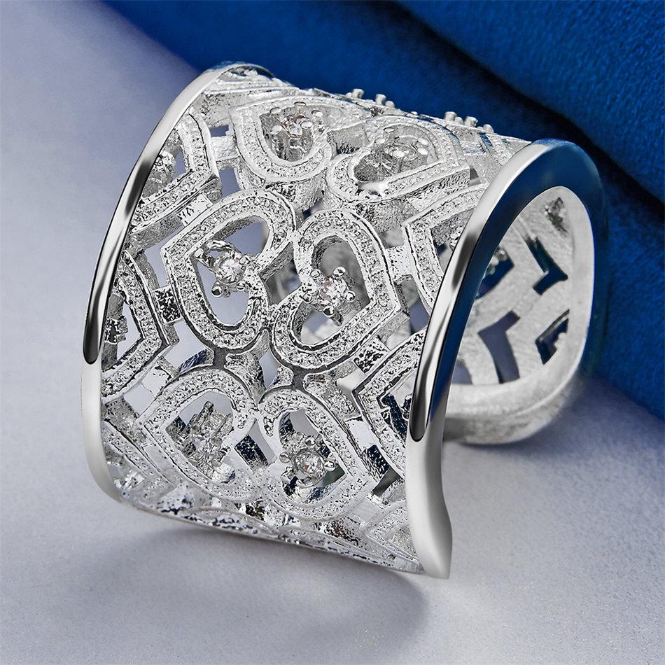 1 Piece of 925 Sterling Silver Exquisite Heart-shaped Hollow Ring with an Opening, Women's Wedding Jewelry Charm Accessory